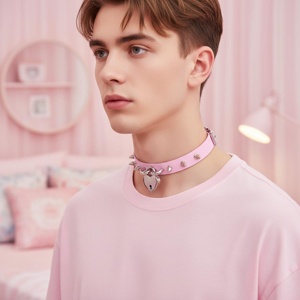 Lockable Heart Choker with Key - Submissive Sissy Collar