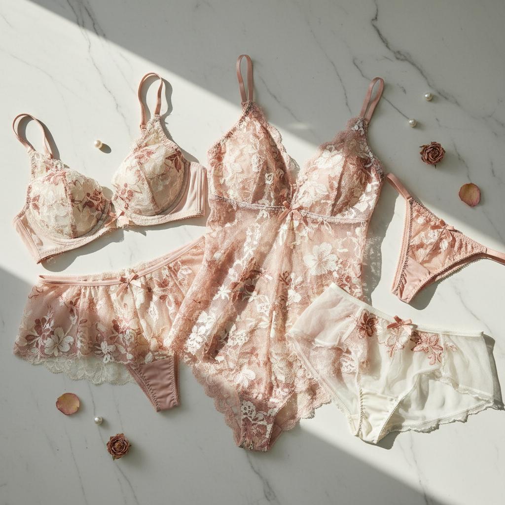 Best Sellers Starter Pack — ruffle panties, lingerie set, lace bodysuit, and lace thong