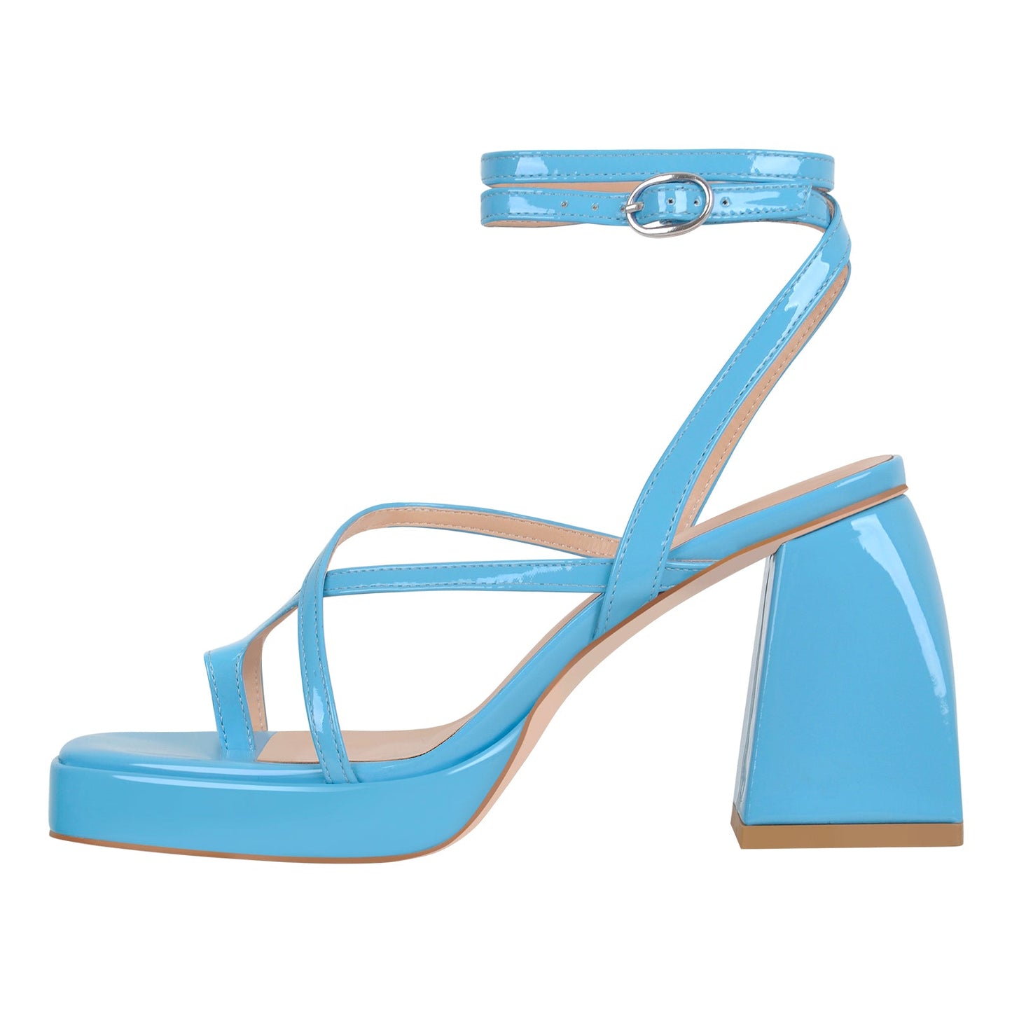 Chunky Mid Heel Criss Cross Platform Sandals