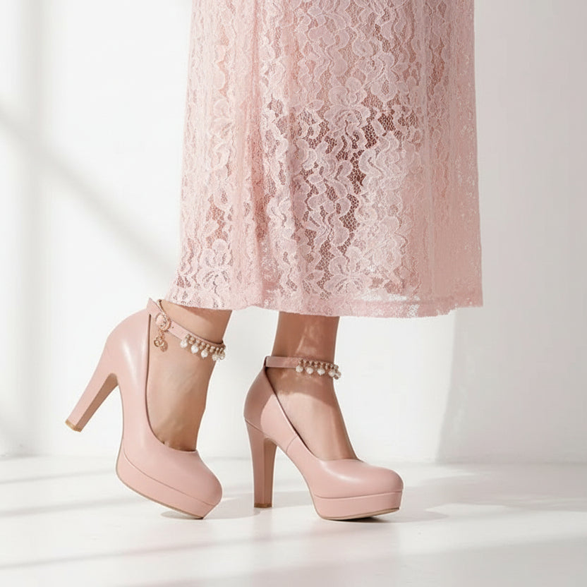 "Sissy Amy" Square Heel Pumps – Blush Pink Heels for Sissies & Crossdressers