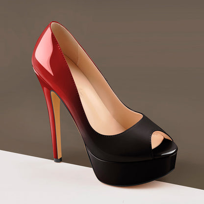 Red Black Peep Toe Platform Stiletto High Heel Pumps