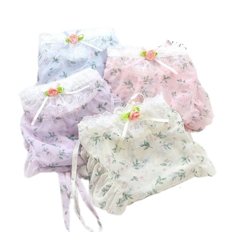 Sissy Romance Frilly Floral Briefs Set (4pcs) - Sissy Panty Shop