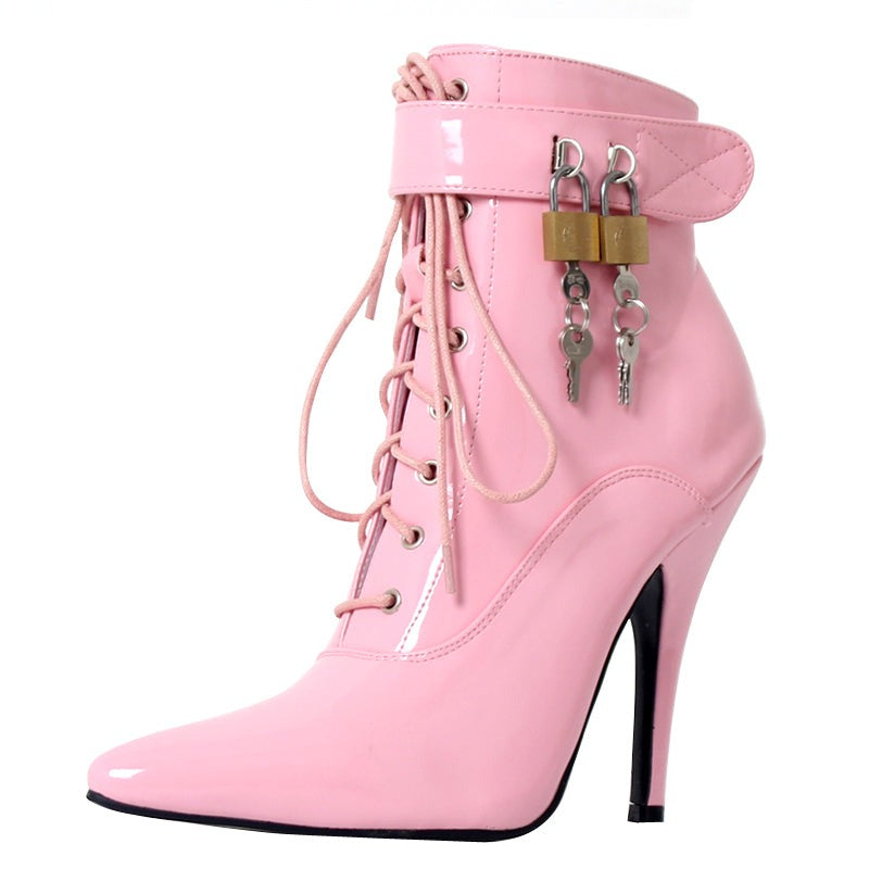 "Sissy Polly" Stiletto Ankle Boots w/ Padlocks - Sissy Panty Shop