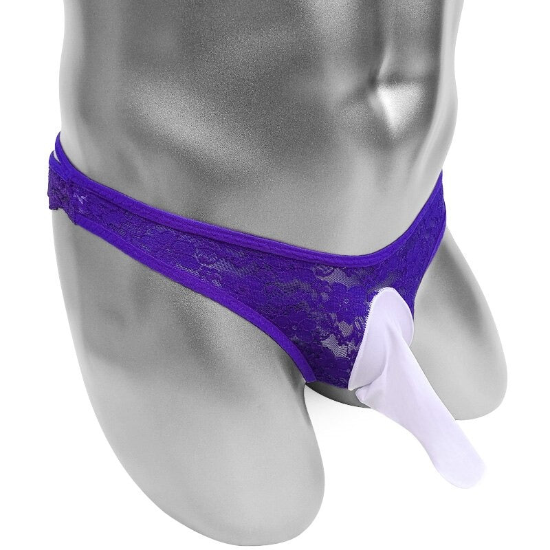 Floral Sissy Thong With Penis Sheath Pouch - Sissy Panty Shop