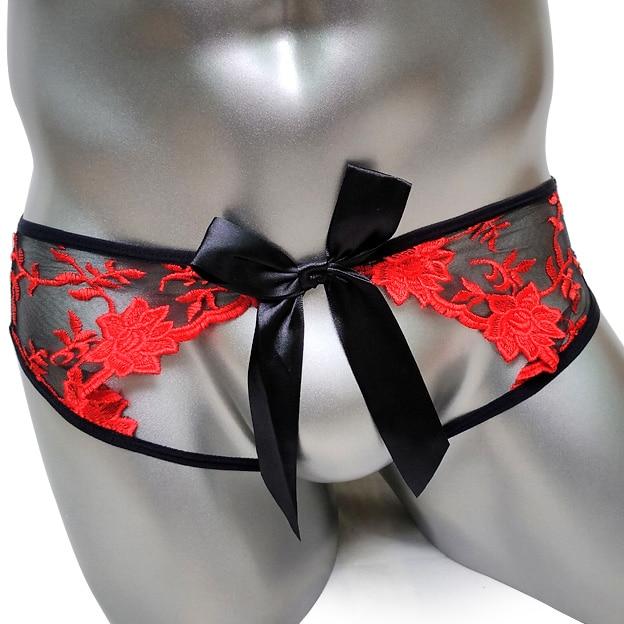 Crotchless Embroidered Panties w/ Bow - Sissy Panty Shop