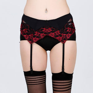 Embroidered Red Floral Garter Belt - Sissy Panty Shop