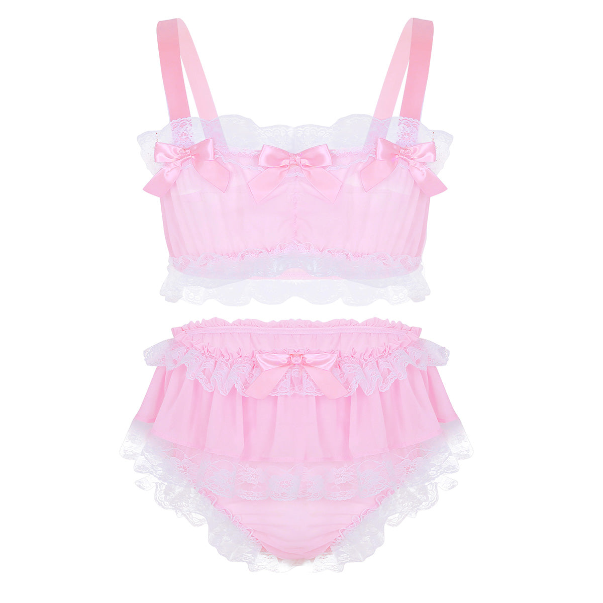 Ruffled Lace & Bowknots Lingerie Set - Sissy Panty Shop