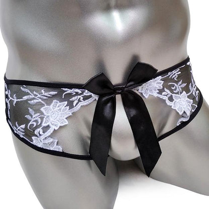 Crotchless Embroidered Panties w/ Bow - Sissy Panty Shop