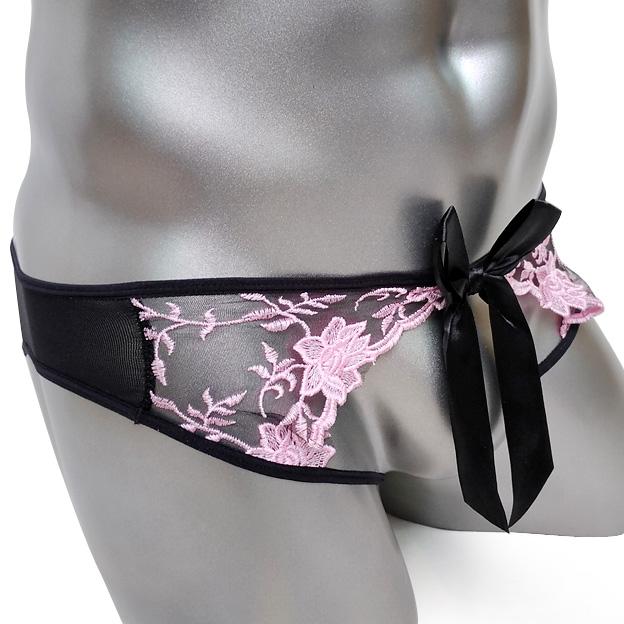 Crotchless Embroidered Panties w/ Bow - Sissy Panty Shop