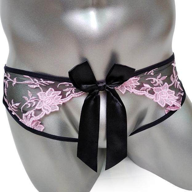 Crotchless Embroidered Panties w/ Bow - Sissy Panty Shop