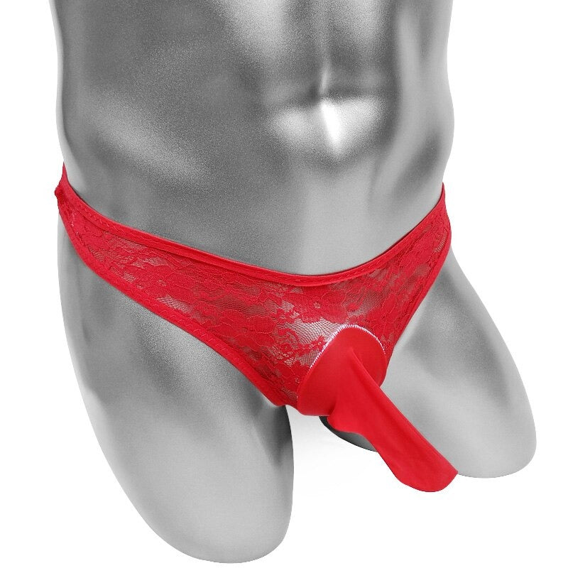 Floral Sissy Thong With Penis Sheath Pouch - Sissy Panty Shop