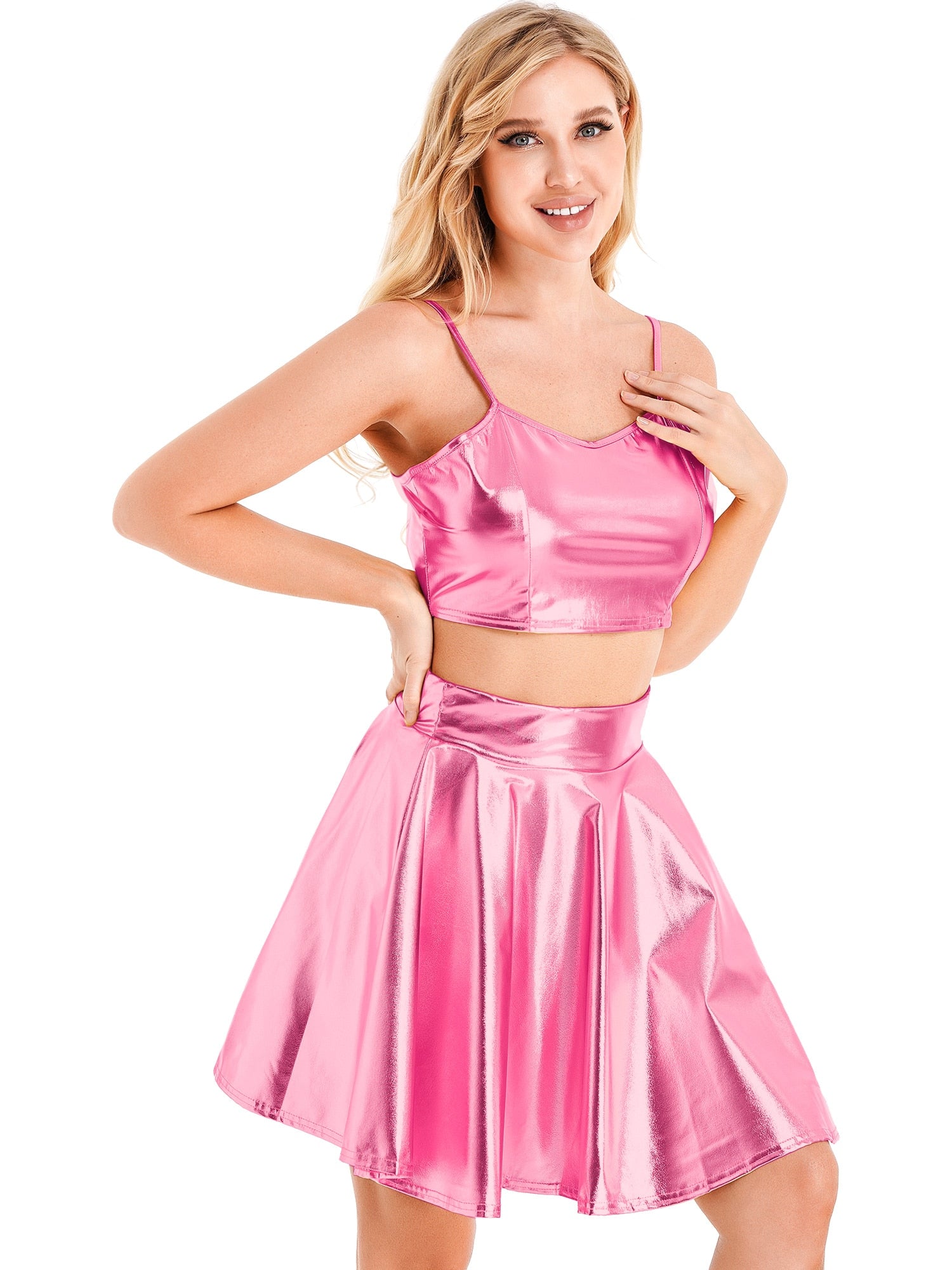 Sissy Pink Metallic Shiny Skirt Set - Sissy Panty Shop