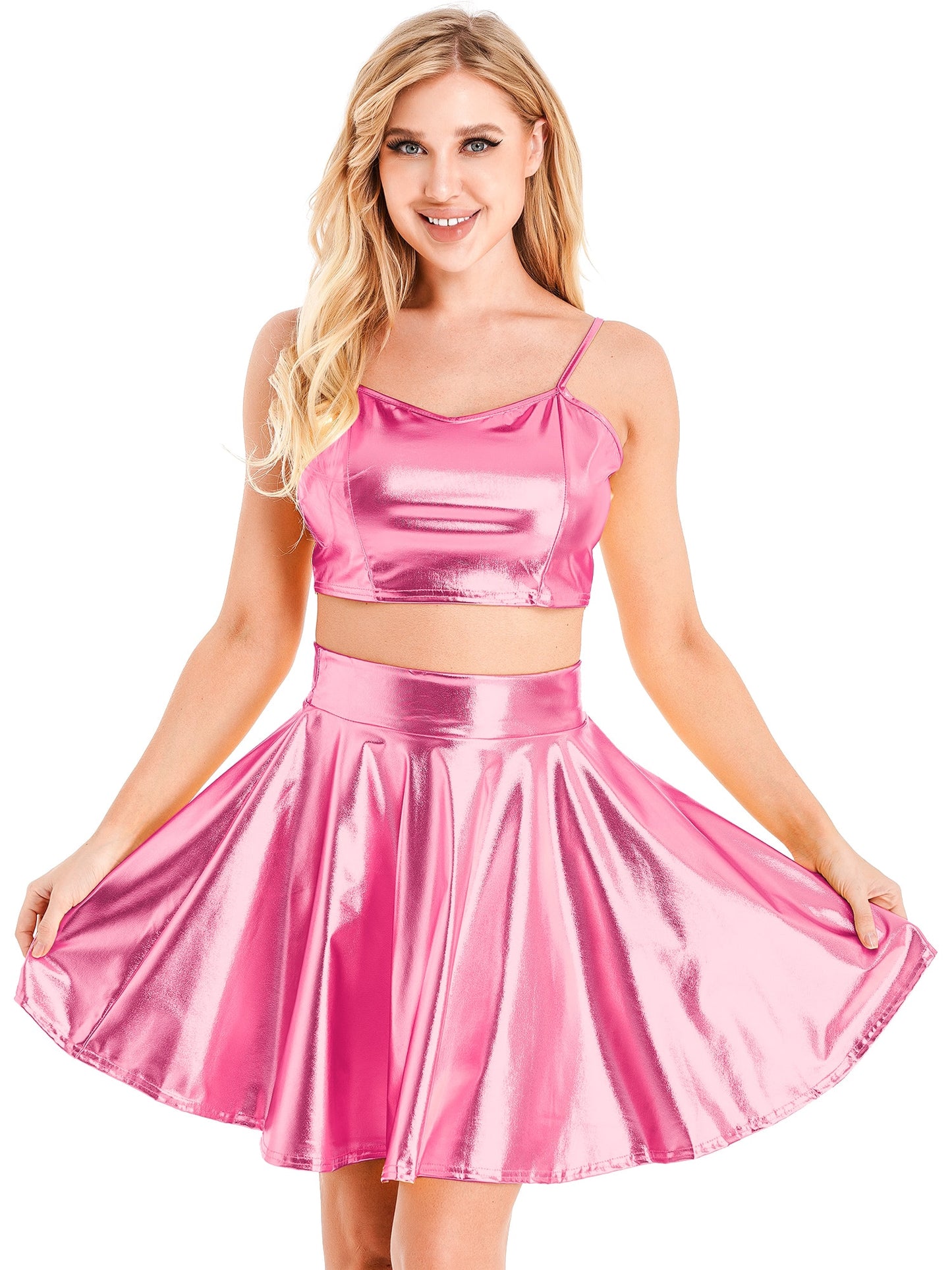 Sissy Pink Metallic Shiny Skirt Set - Sissy Panty Shop