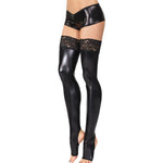 Faux Leather & Lace Knee High Stockings - Sissy Panty Shop