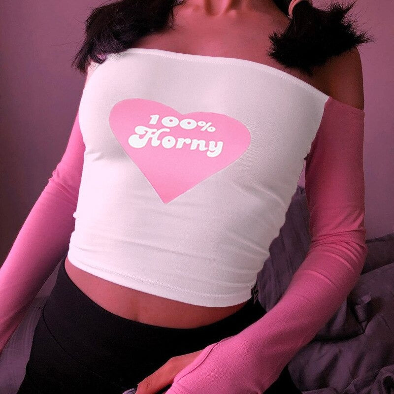 100% Horny Off Shoulder Crop Top - Sissy Panty Shop