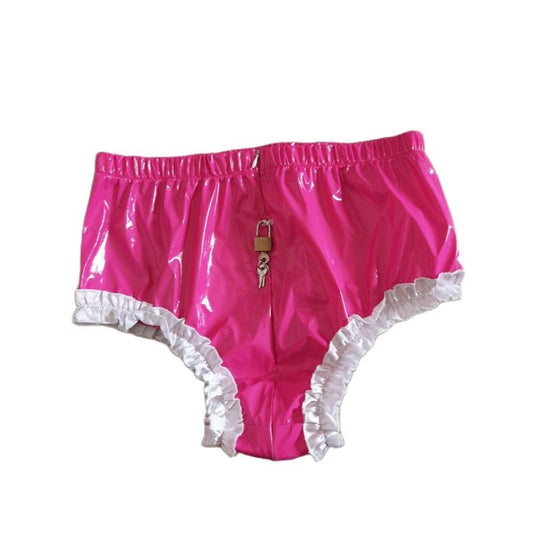 Lockable Faux Leather Ruffle Panties - Sissy Panty Shop