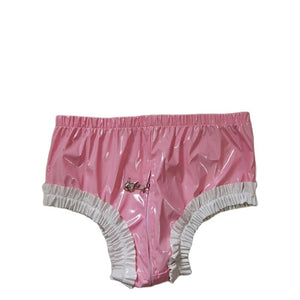 Lockable Faux Leather Ruffle Panties - Sissy Panty Shop