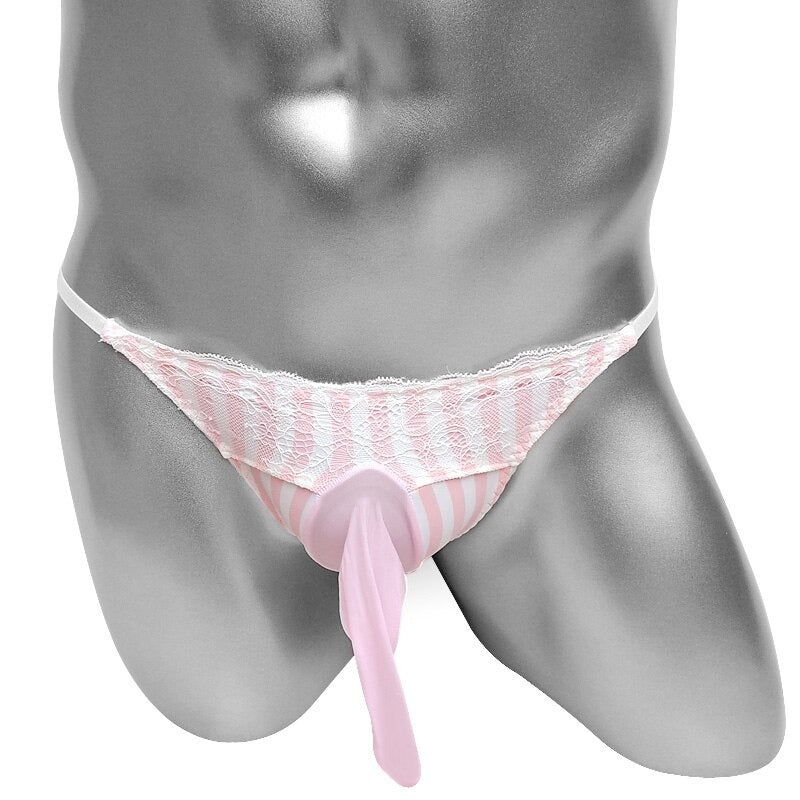 Pink Striped Sissy Panties With Penis Sheath Pouch - Sissy Panty Shop