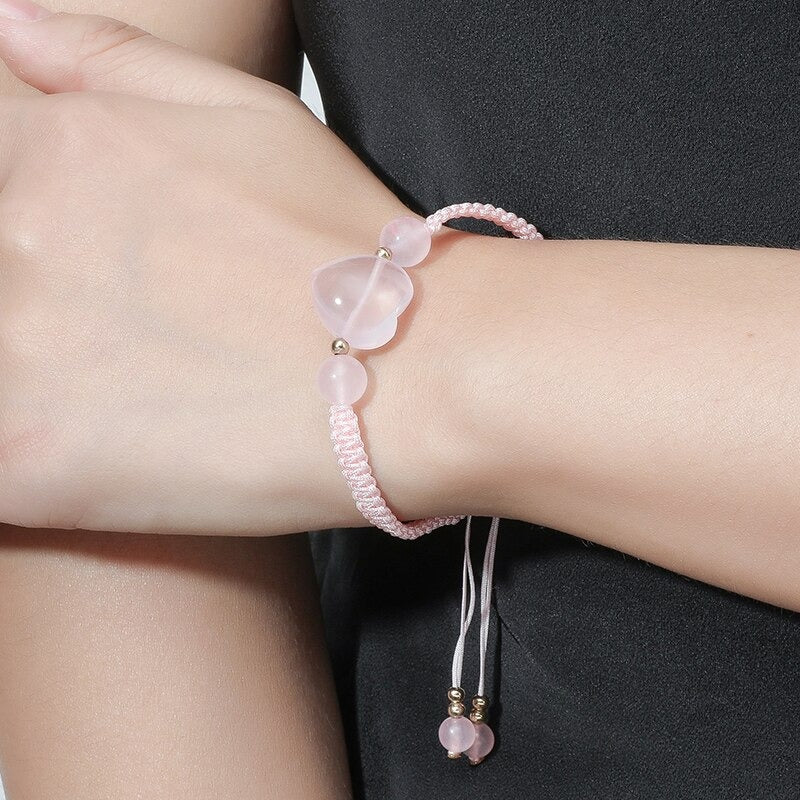 Rose Quartz Pink Heart Bracelet - Sissy Panty Shop