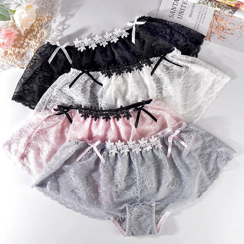 "In The Closet" Lace & Bowknots Sissy Panties Set (4pcs) - Sissy Panty Shop