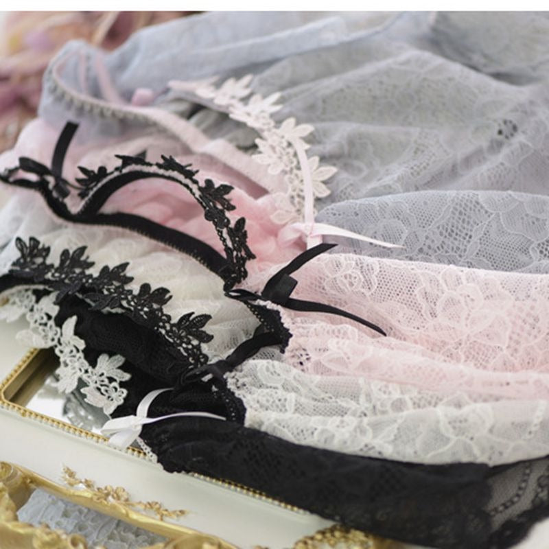 "In The Closet" Lace & Bowknots Sissy Panties Set (4pcs) - Sissy Panty Shop