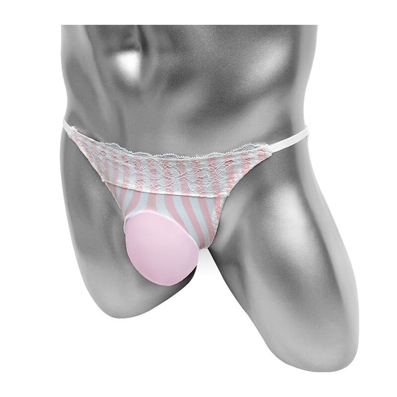 Pink Striped Lace Penis Pouch Panties - Sissy Panty Shop