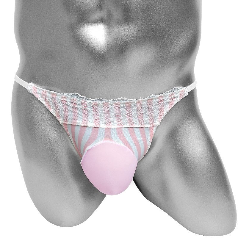 Pink Striped Lace Penis Pouch Panties - Sissy Panty Shop