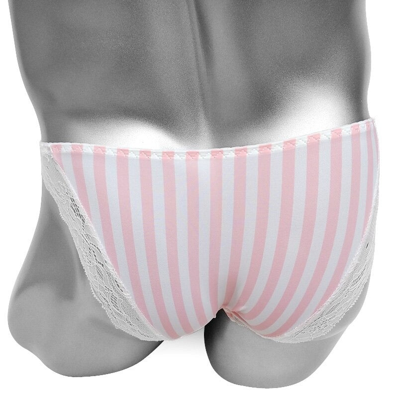 Pink Striped Lace Penis Pouch Panties - Sissy Panty Shop