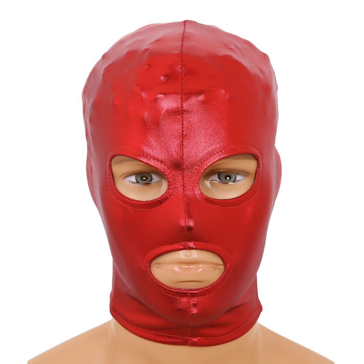 Latex Shiny Metallic Open Eyes and Mouth Mask - Sissy Panty Shop