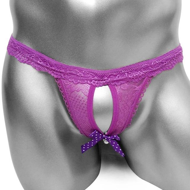 Open Crotch Bow Lace Panties - Sissy Panty Shop