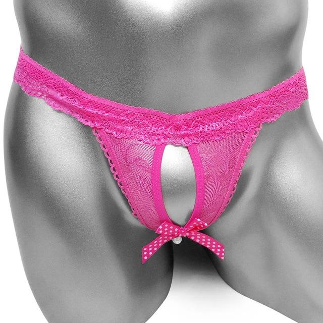 Open Crotch Bow Lace Panties - Sissy Panty Shop