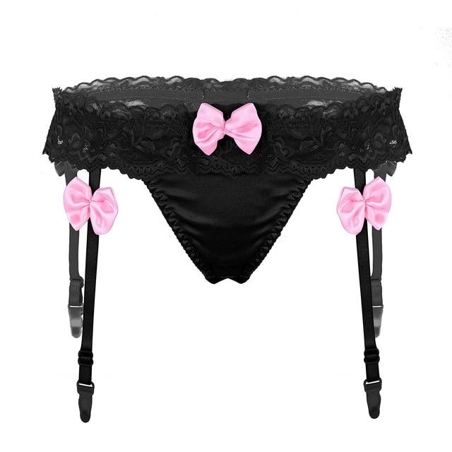 "Sissy Lilly" Bowknot Thong Panties w/ Garters - Sissy Panty Shop