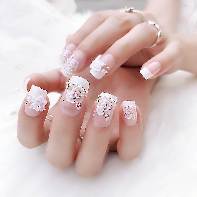 Luxury Rhinestone Flower Faux Nails - Sissy Panty Shop