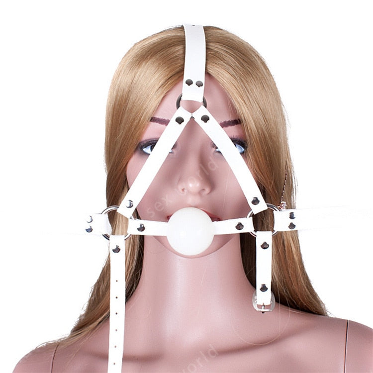 White Head Harness Ball Mouth Gag - Sissy Panty Shop