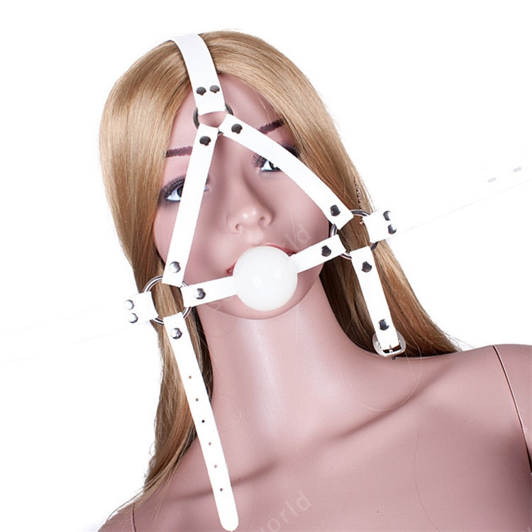 White Head Harness Ball Mouth Gag - Sissy Panty Shop