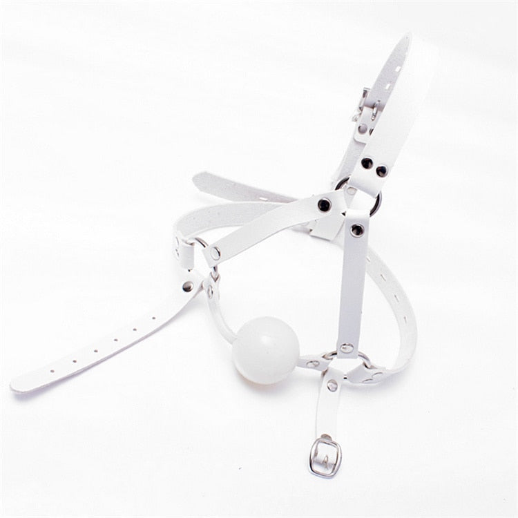 White Head Harness Ball Mouth Gag - Sissy Panty Shop