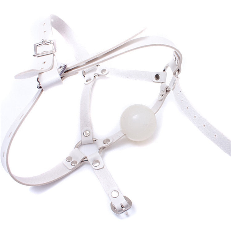 White Head Harness Ball Mouth Gag - Sissy Panty Shop