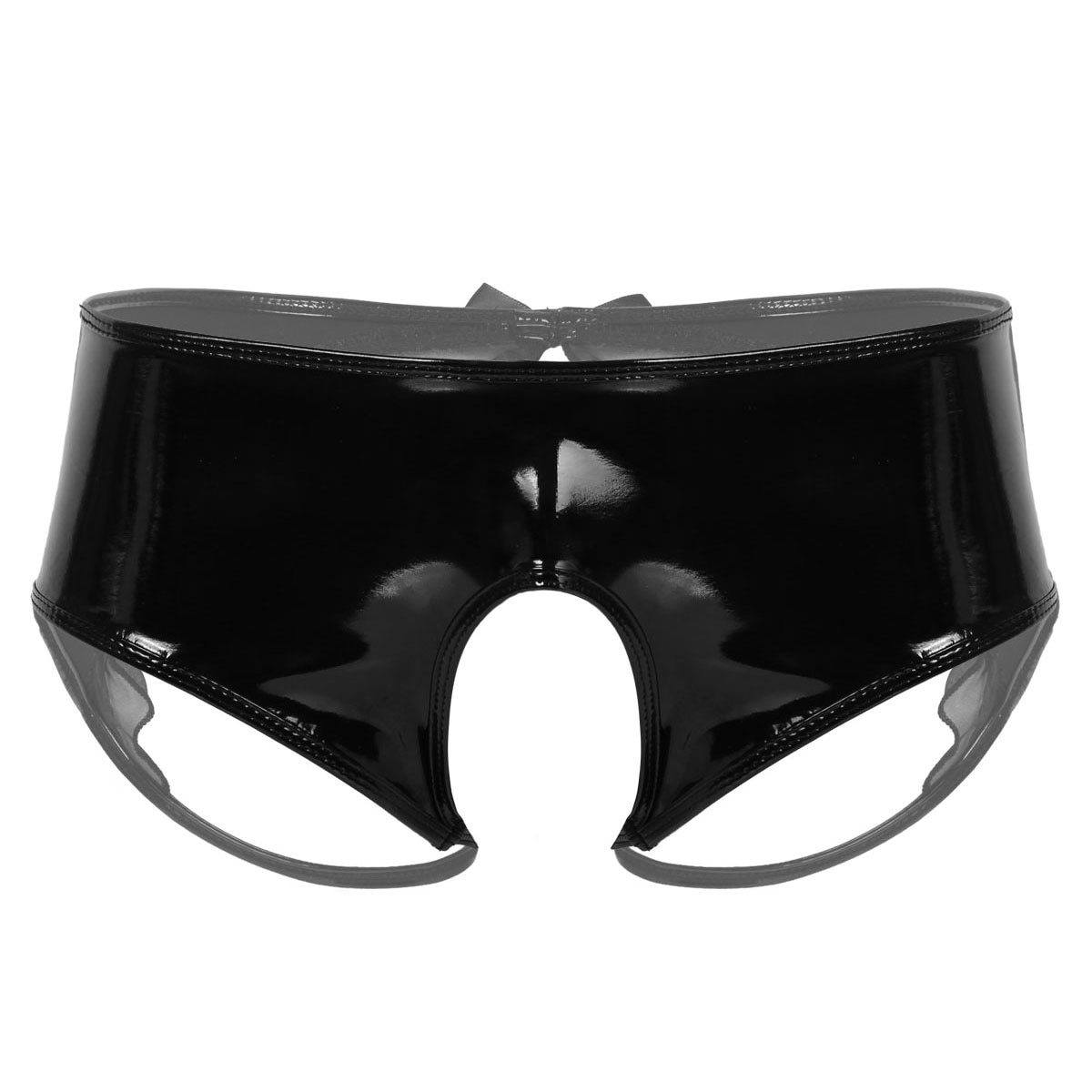 Faux Leather Open Crotch Panties - Sissy Panty Shop