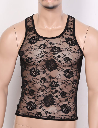 Sheer Floral Lace Tank Top - Sissy Panty Shop