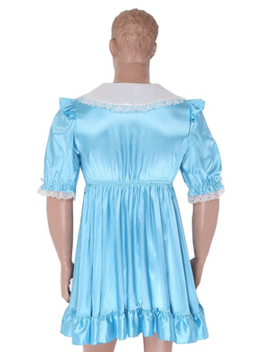 Satin Doll Collar Puff Sleeves Dress - Sissy Panty Shop