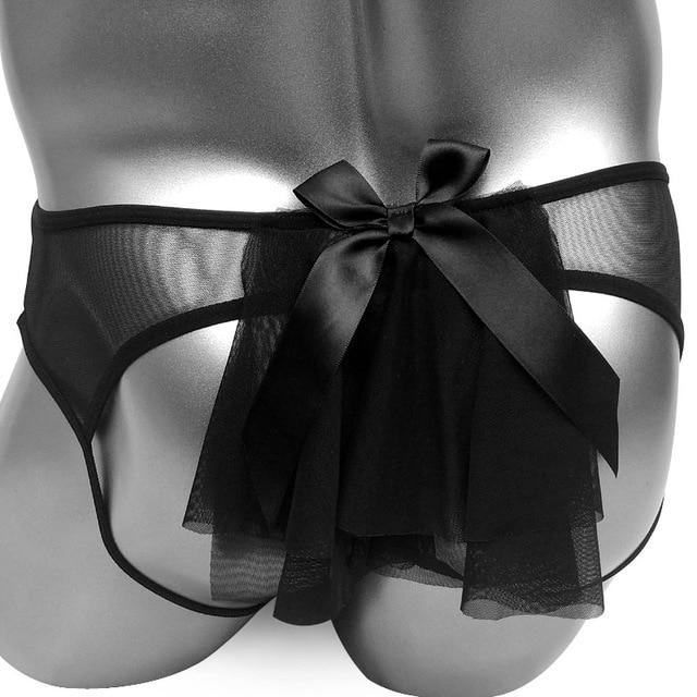 Open Butt Mesh Panties With Big Bowknot - Sissy Panty Shop