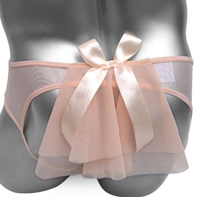 Open Butt Mesh Panties With Big Bowknot - Sissy Panty Shop