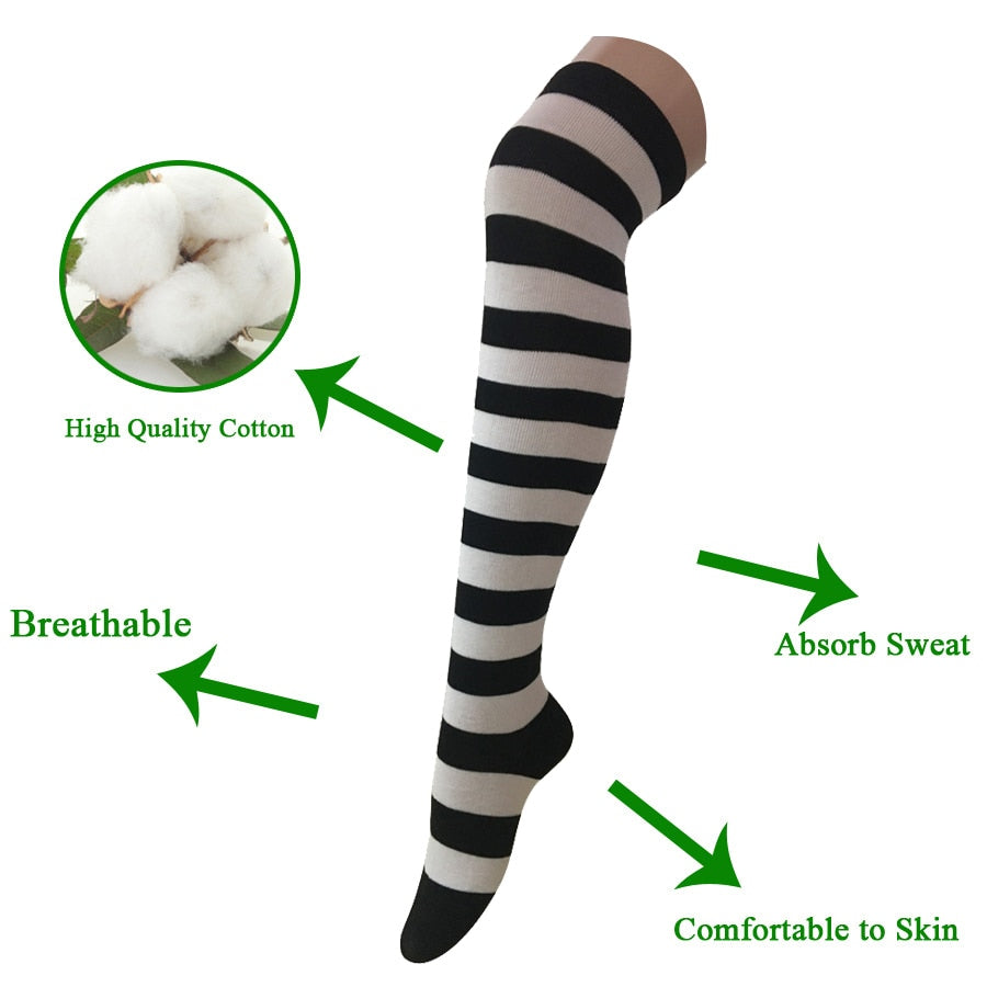 Striped Thigh High Stockings (3 Pairs Set) - Sissy Panty Shop