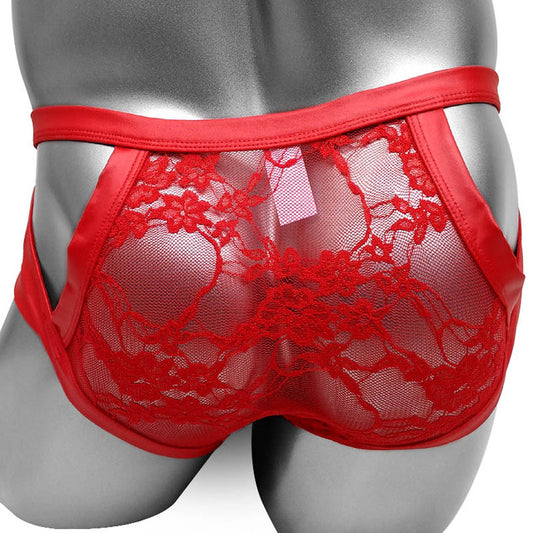 Faux Leather Floral Lace Panties - Sissy Panty Shop