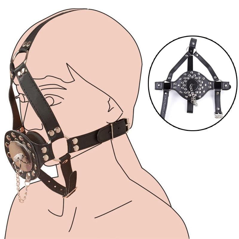 Leather Harness Muzzle Plug Mouth Gag - Sissy Panty Shop