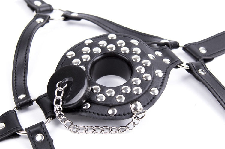 Leather Harness Muzzle Plug Mouth Gag - Sissy Panty Shop