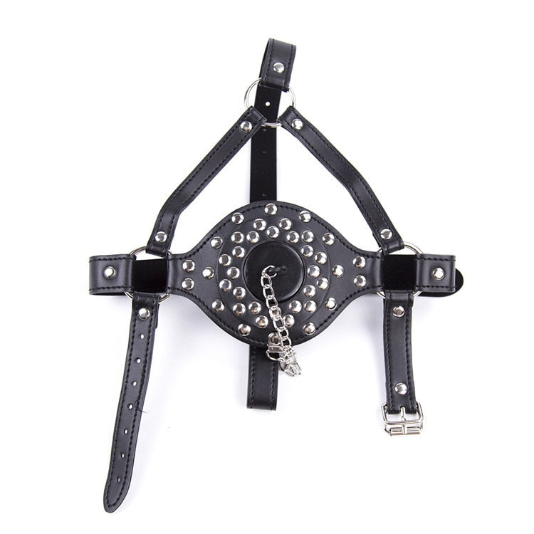 Leather Harness Muzzle Plug Mouth Gag - Sissy Panty Shop