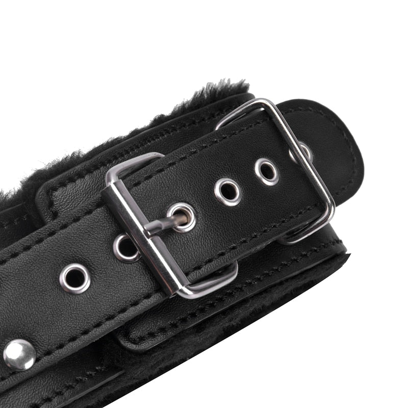 BDSM Leather Plush Collar And Leash - Sissy Panty Shop