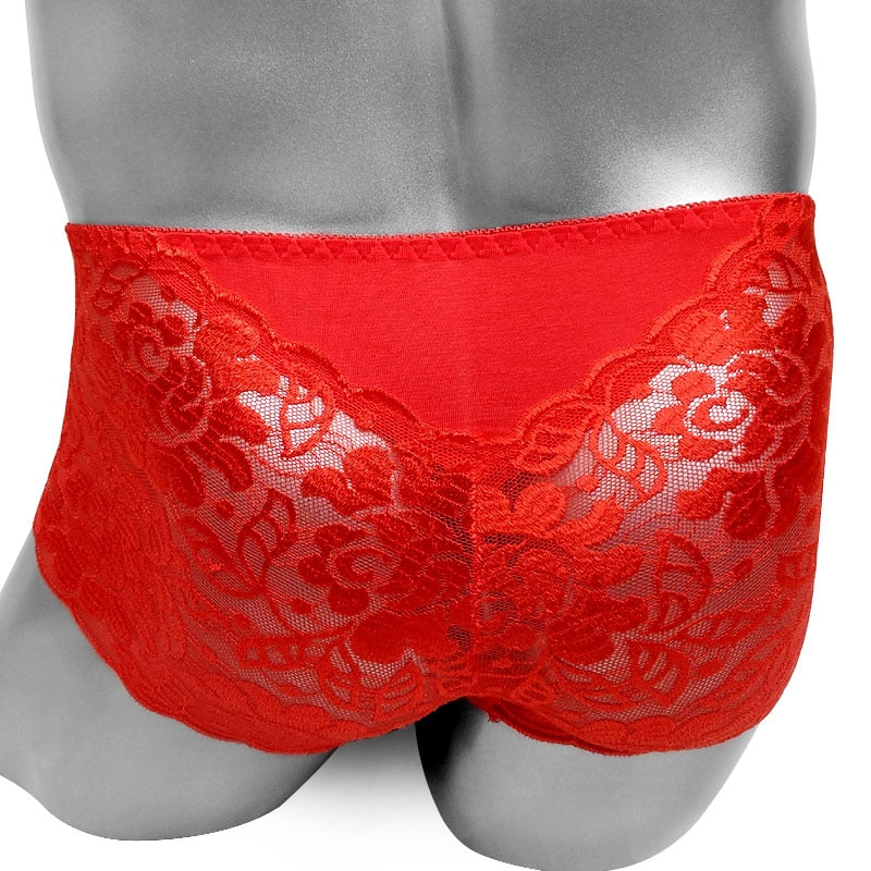 Floral Lace Panties With Penis Pouch - Sissy Panty Shop