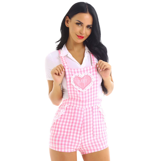 Cute ABDL Gingham Print Overalls - Sissy Panty Shop